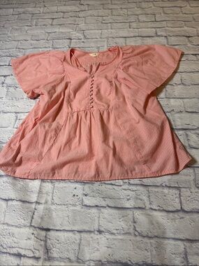 Terra & Sky Pink Striped Flutter Sleeve Blouse